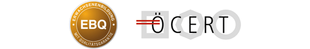 Logos des Qualitätssiegels der oberösterreichischen Erwachsenen- und Weiterbildung-Einrichtungen sowie des Österreichischen Qualitätsrahmens Ö-Cert.